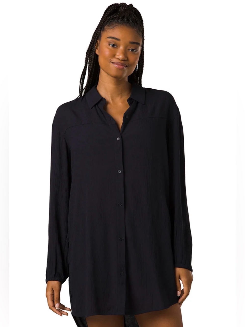 Prana Black Long Sleeve Swim Cover-Up Shirt Dress